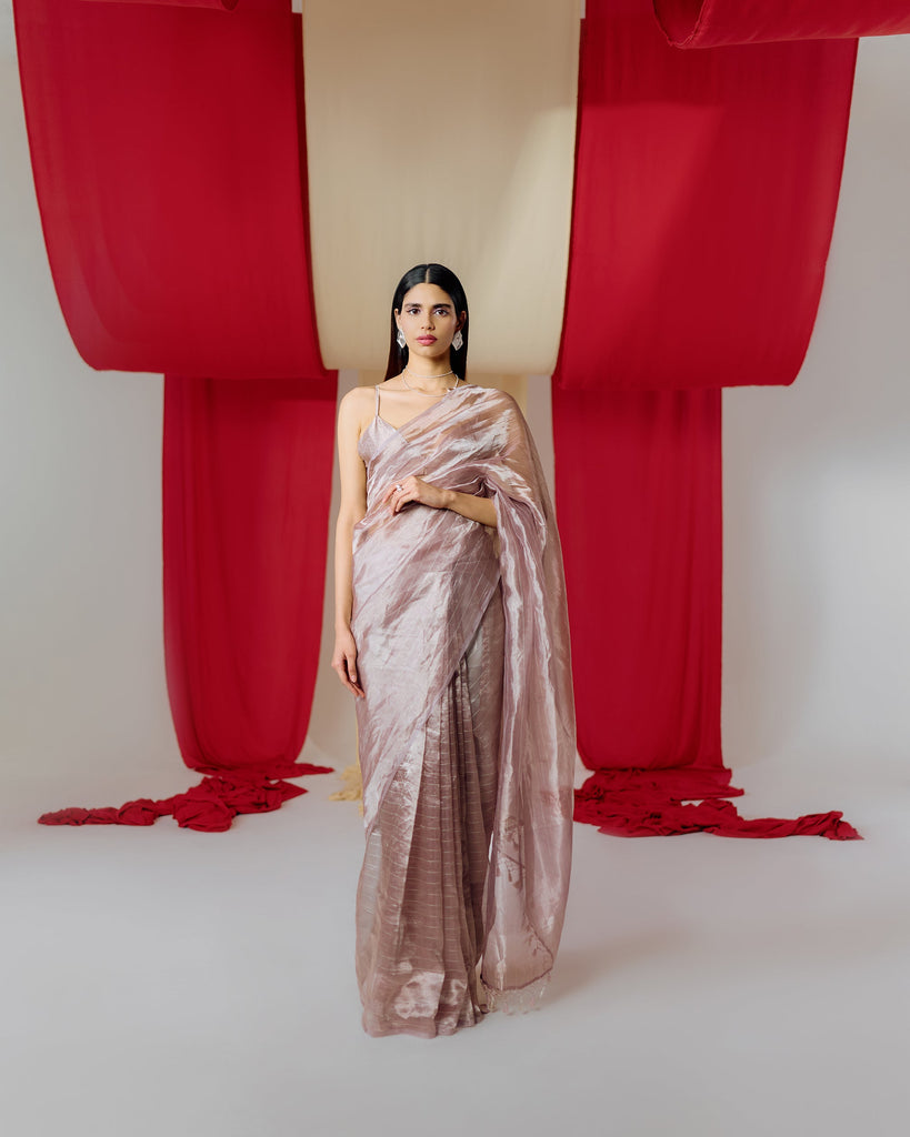 Handwoven Mauve Tissue Saree