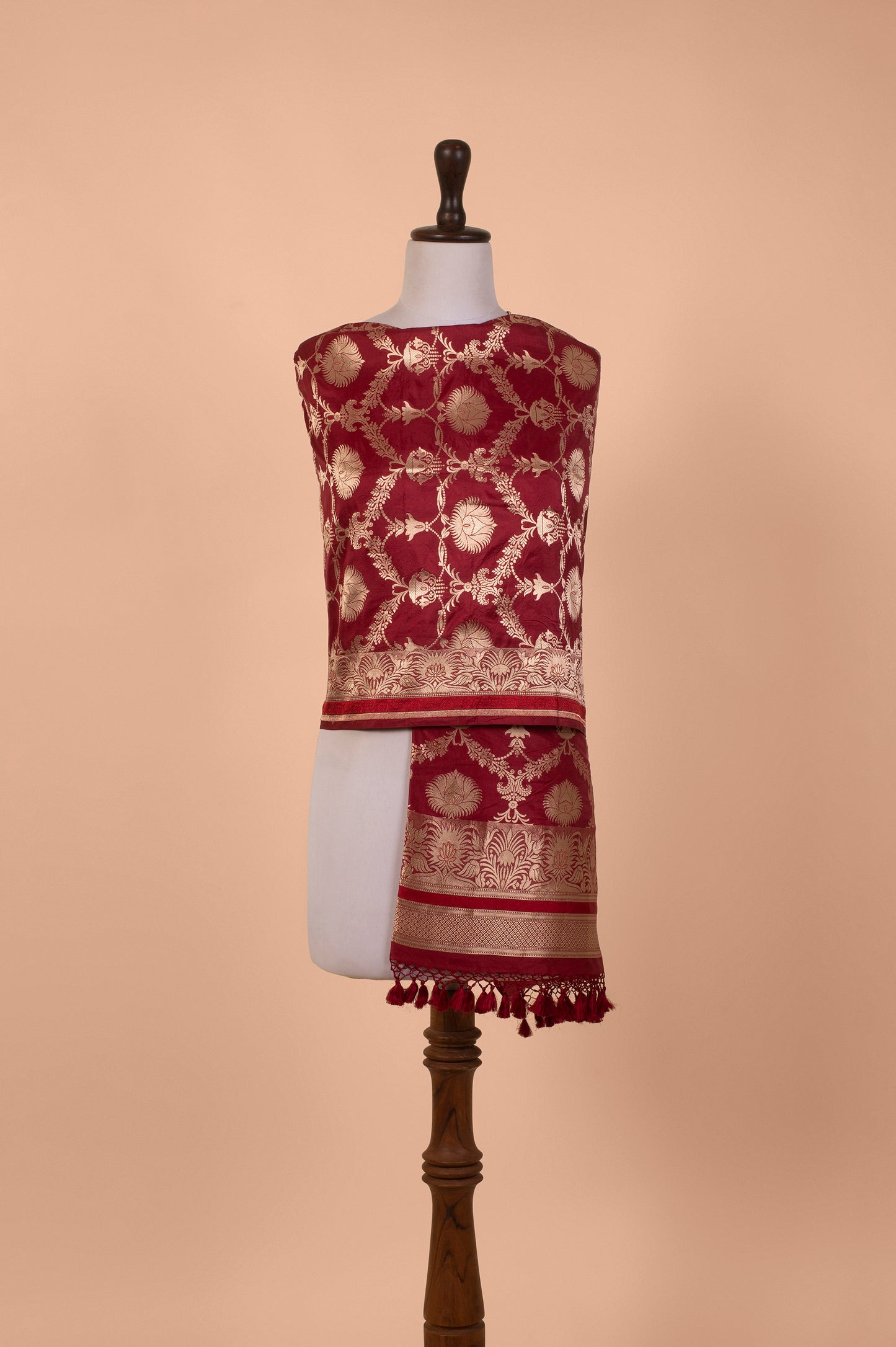 Handwoven Maroon Silk Dupatta