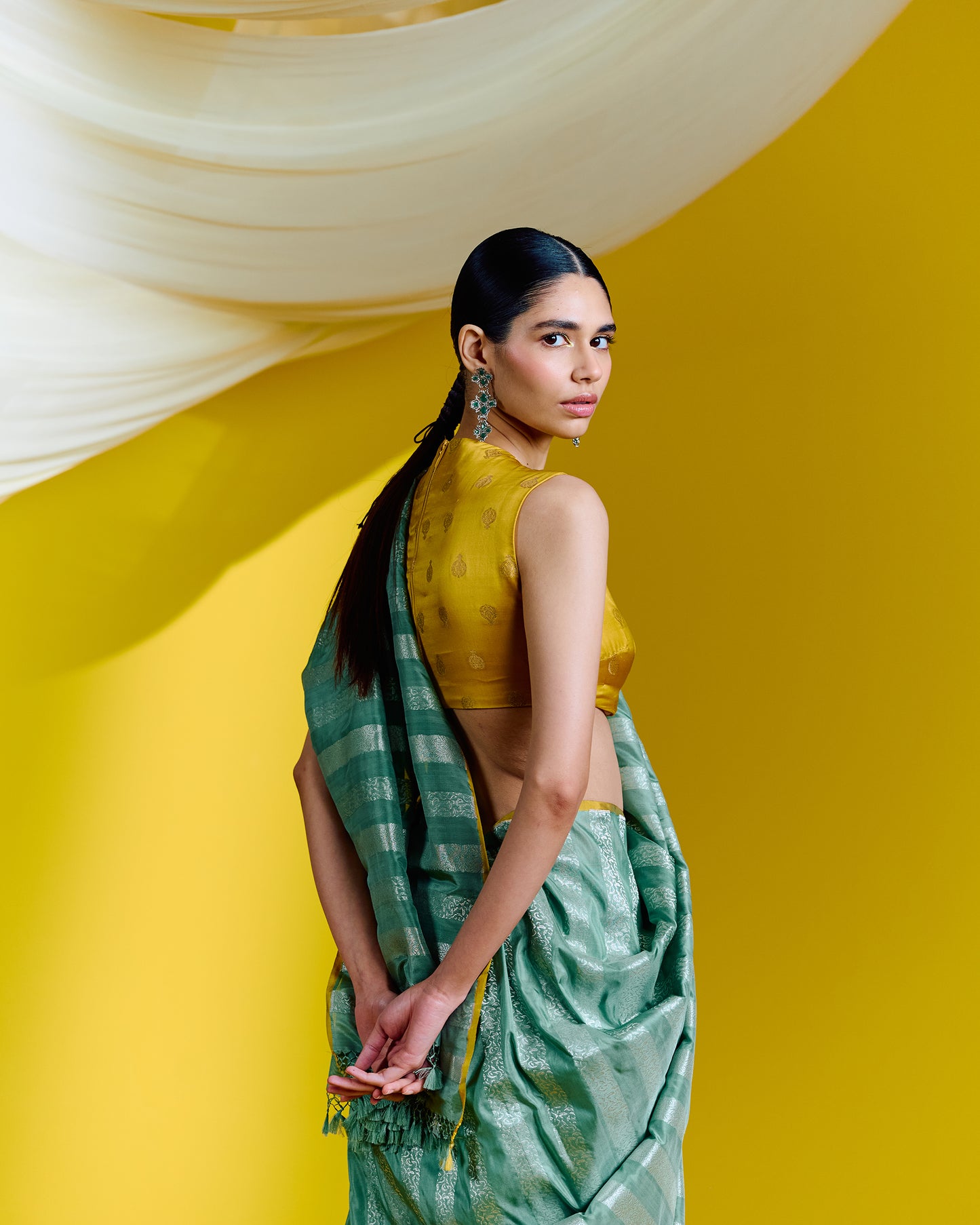 Handwoven Green Striped Silk Saree