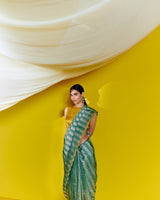 Handwoven Green Striped Silk Saree