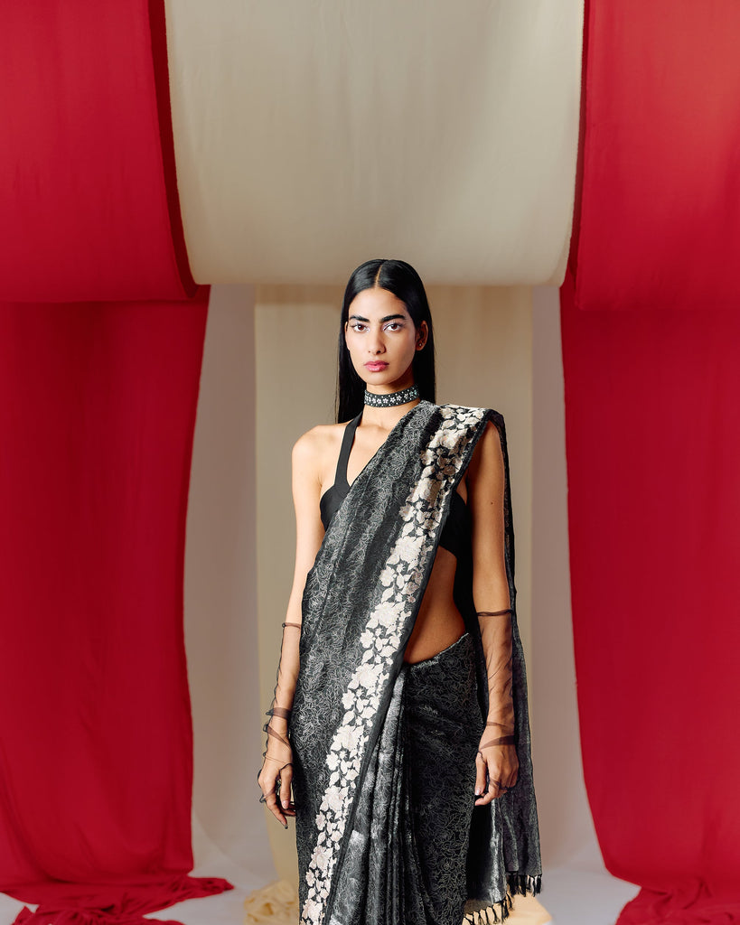 Handwoven Black Silk Saree