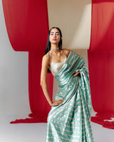Handwoven Green Striped Satin Silk Saree