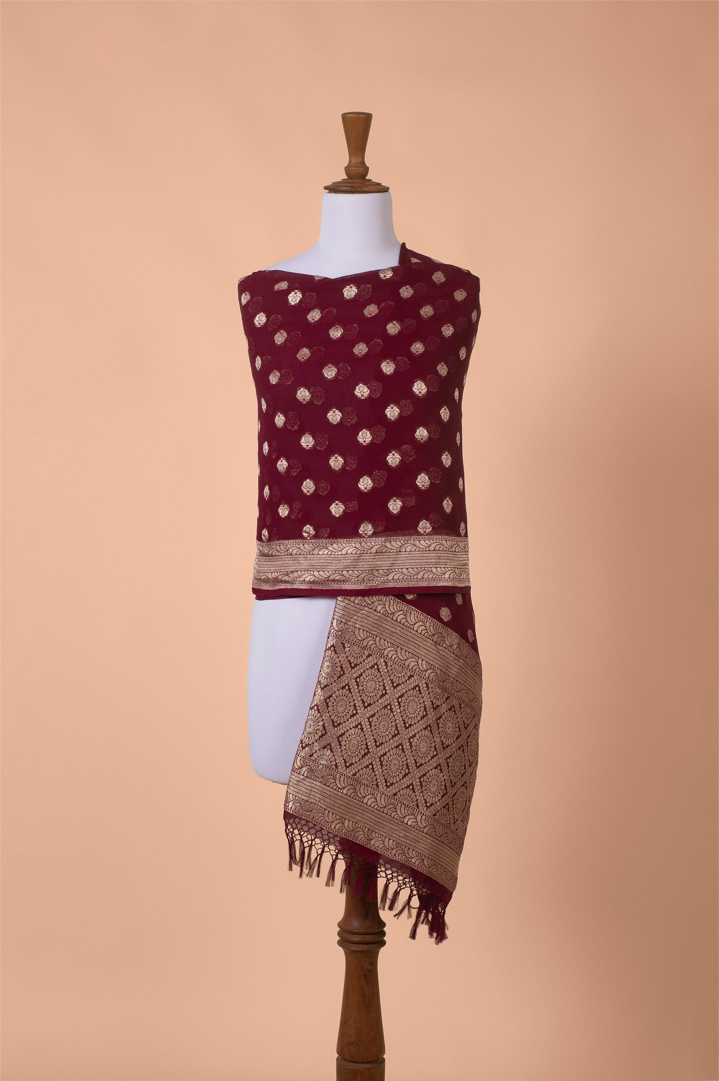 Handwoven Garnet Georgette Dupatta