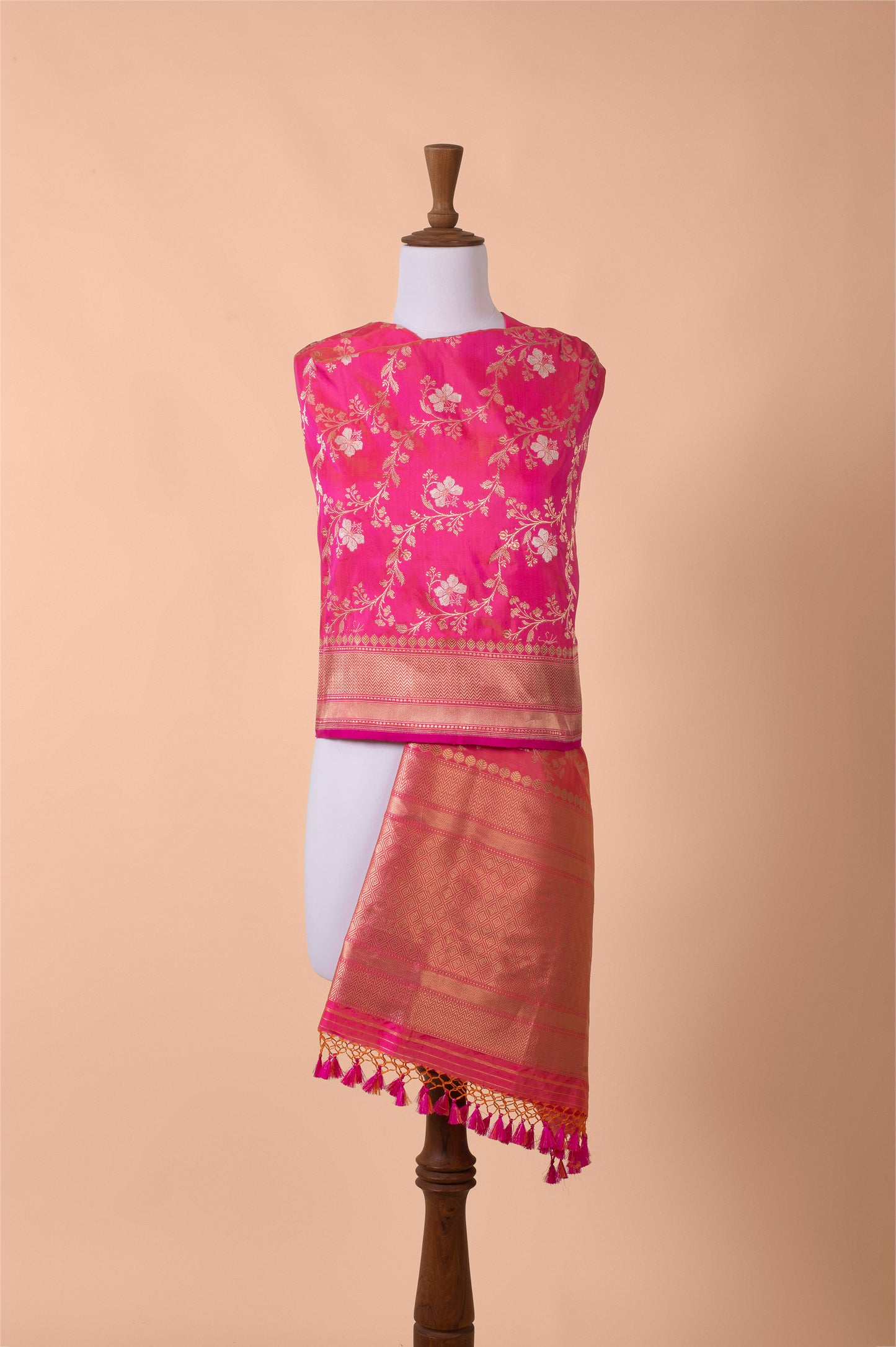 Handwoven Pink Silk Dupatta