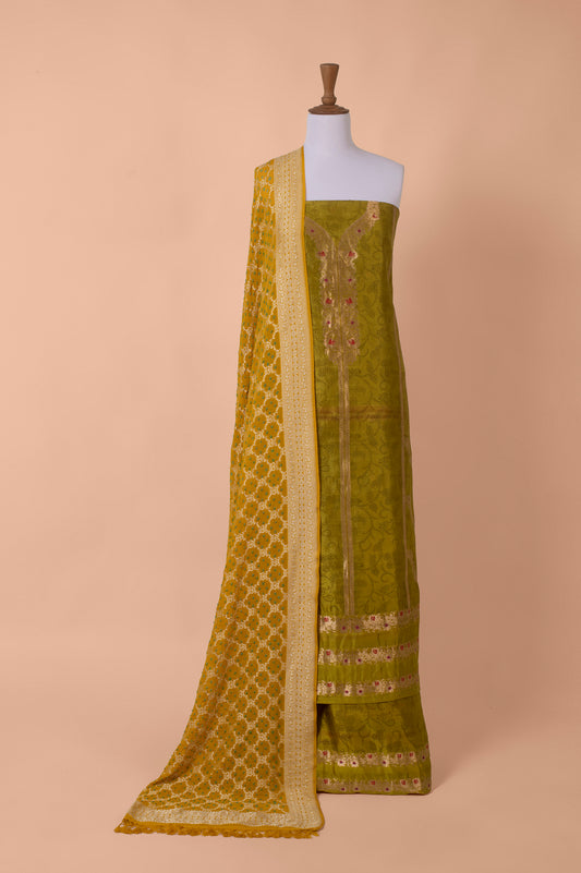 Handwoven Green Silk Suit Piece