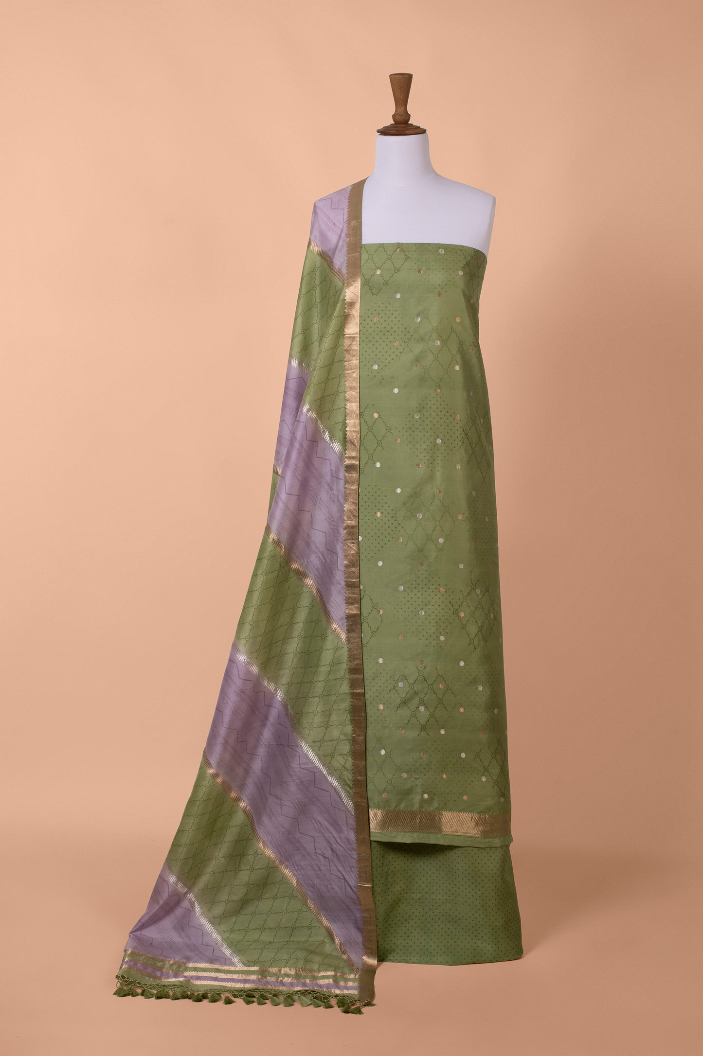 Handwoven Green Silk Suit Piece