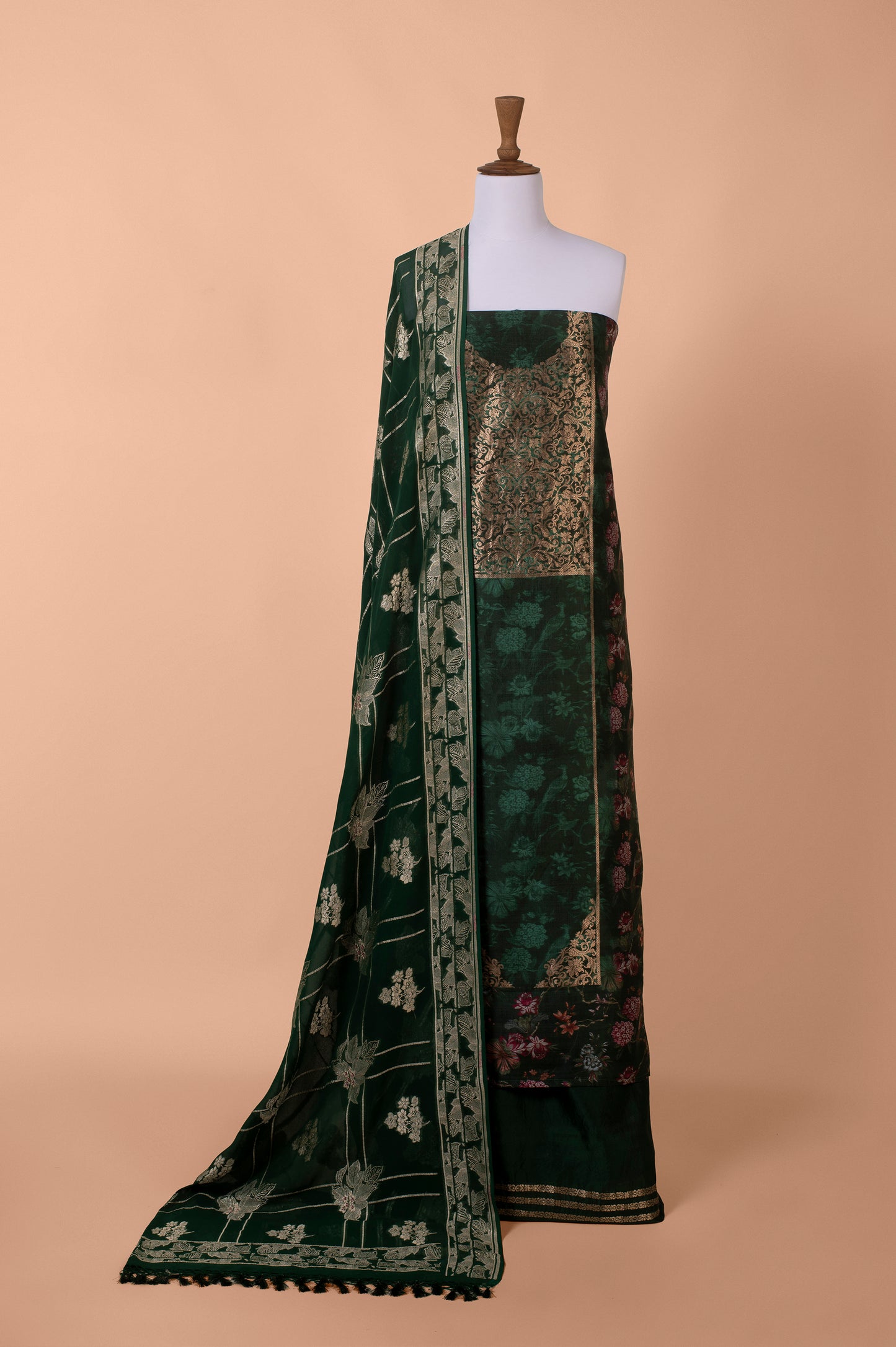 Handwoven Green Silk Suit Piece