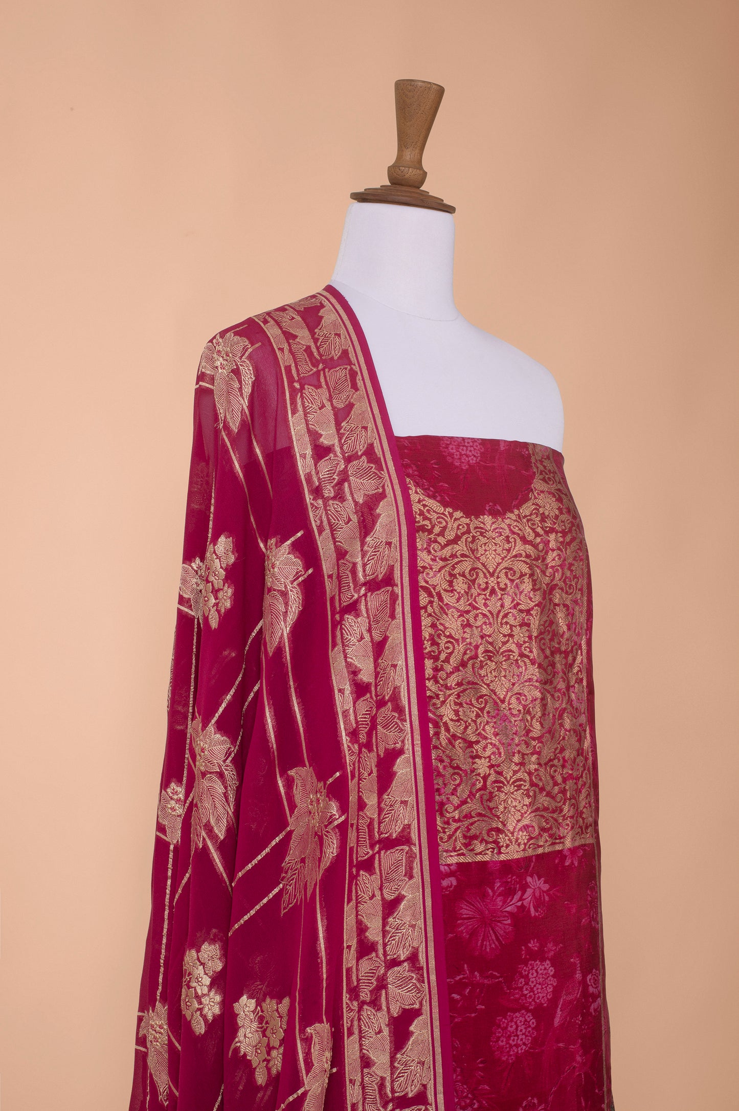 Handwoven Red Silk Suit Piece