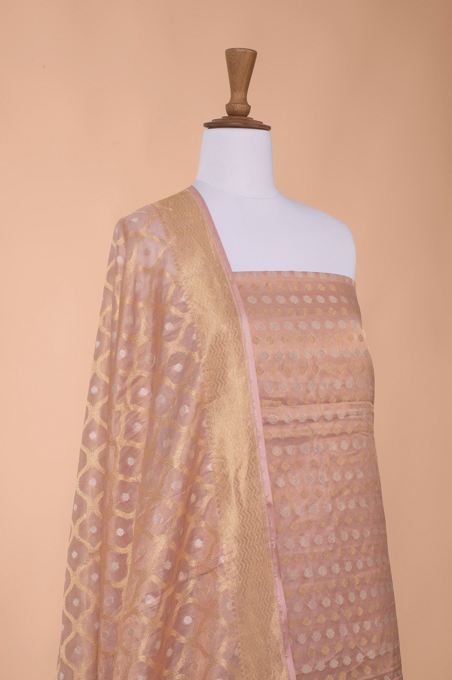 Handwoven Peach Tissue Silk Suit Piece