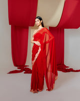 Handwoven Red Georgette Saree