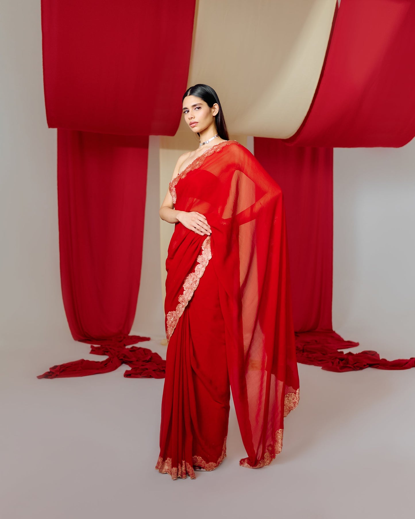 Handwoven Red Georgette Saree