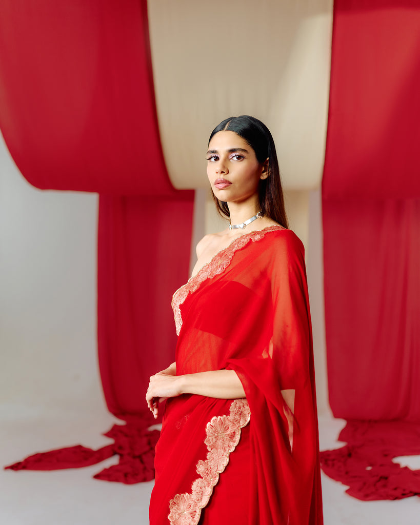 Handwoven Red Georgette Saree