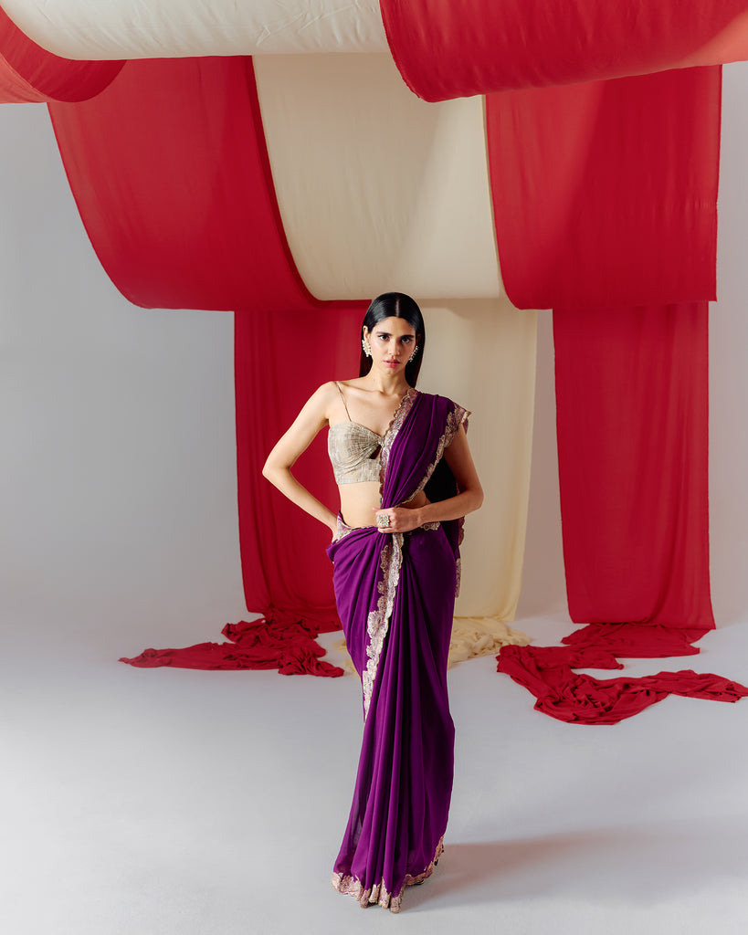 Handwoven Purple Georgette Saree