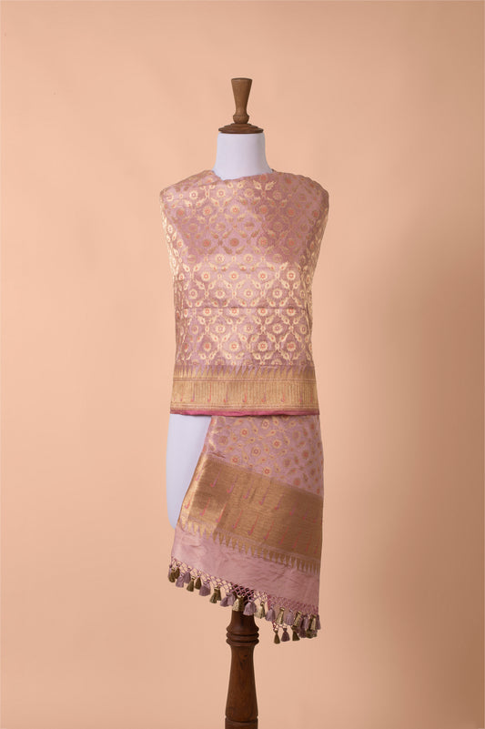 Handwoven Peach Organza Dupatta