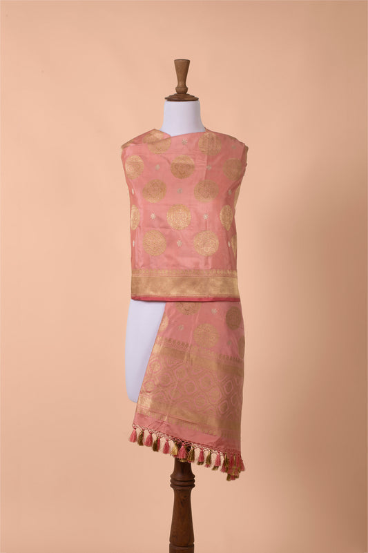 Handwoven Peach Silk Dupatta