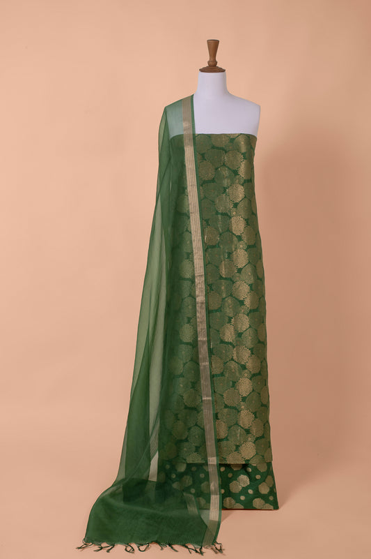 Handwoven Green Silk Suit Piece