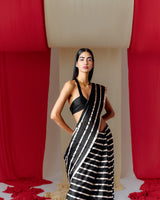 Handwoven Black Striped Satin Silk Saree
