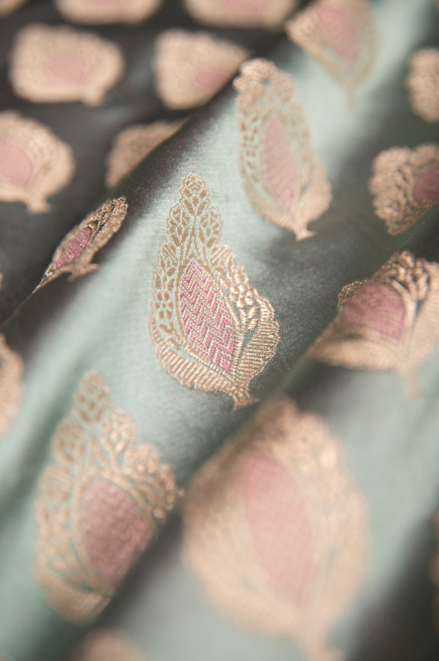 Handwoven Blue Satin Silk Fabric