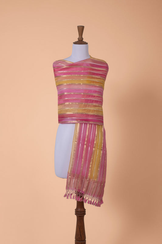 Handwoven Pink Organza Dupatta