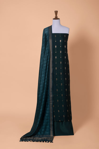 Handwoven Green Cotton Silk Suit Piece