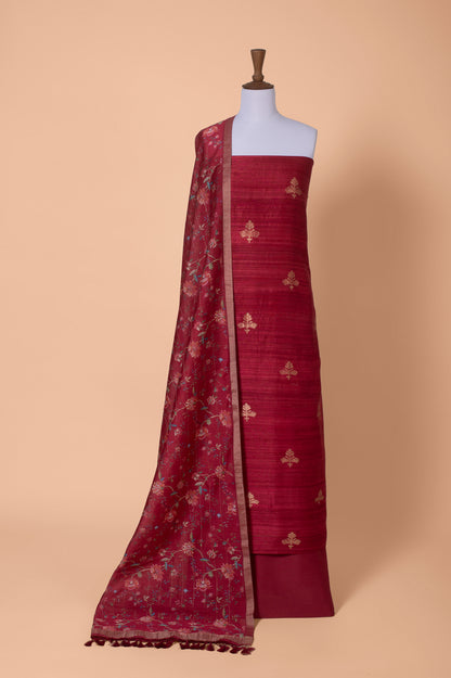 Handwoven Red Tussar Silk Suit Piece