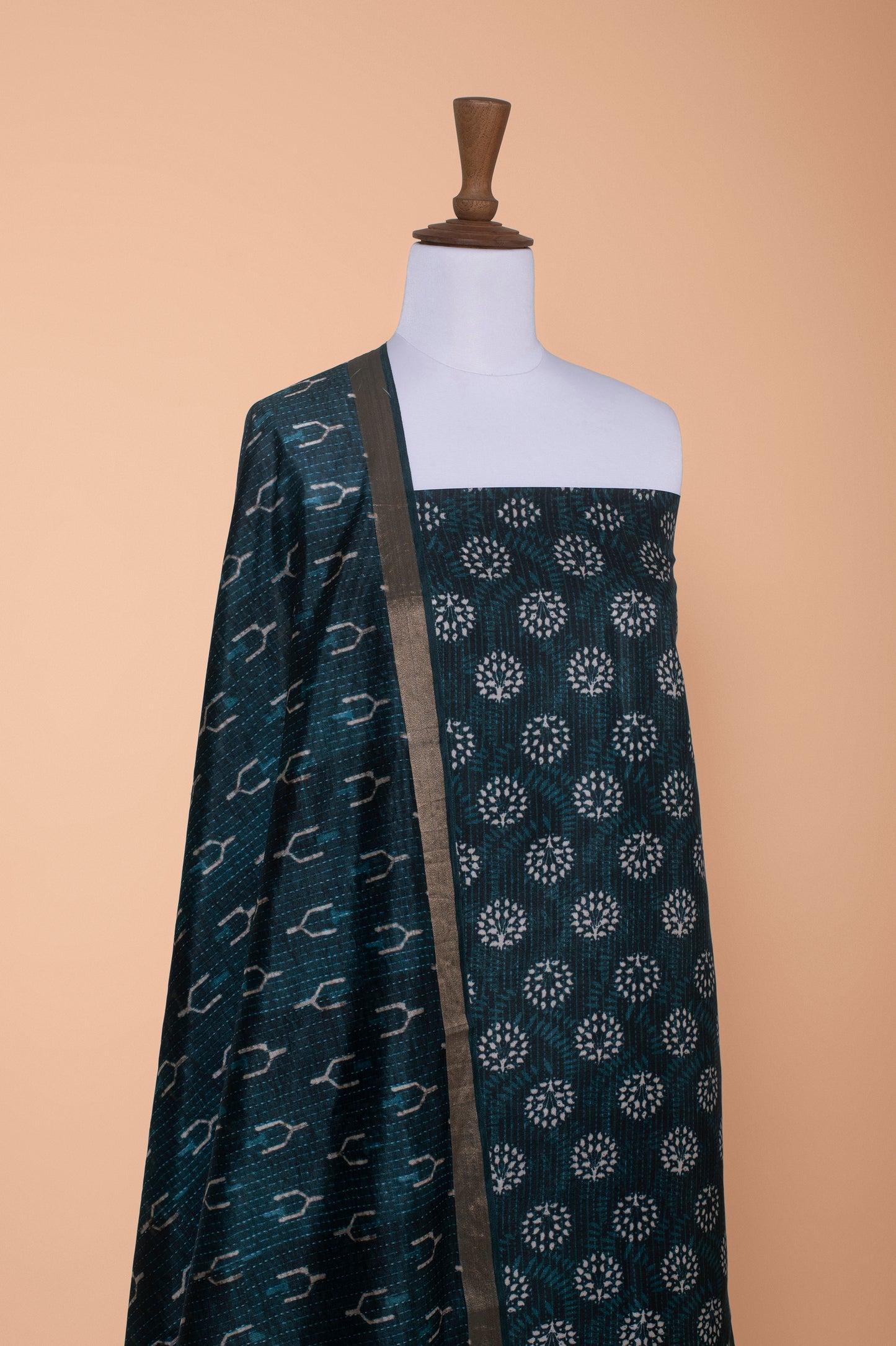 Handwoven Green Cotton Silk Suit Piece