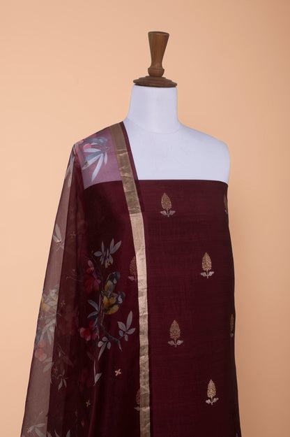 Handwoven Maroon Tussar Silk Suit Piece