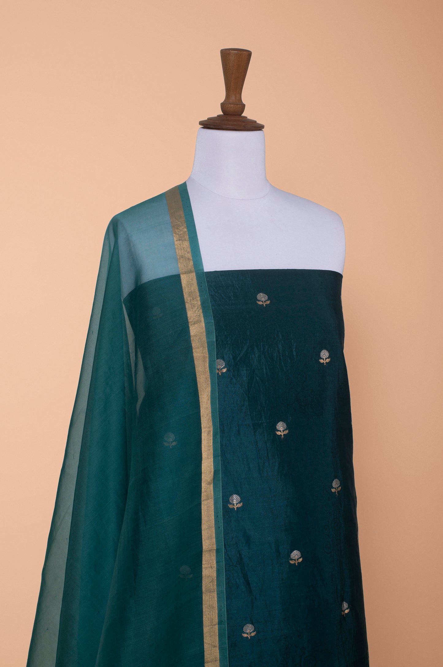 Handwoven Green Cotton Silk Suit Piecea