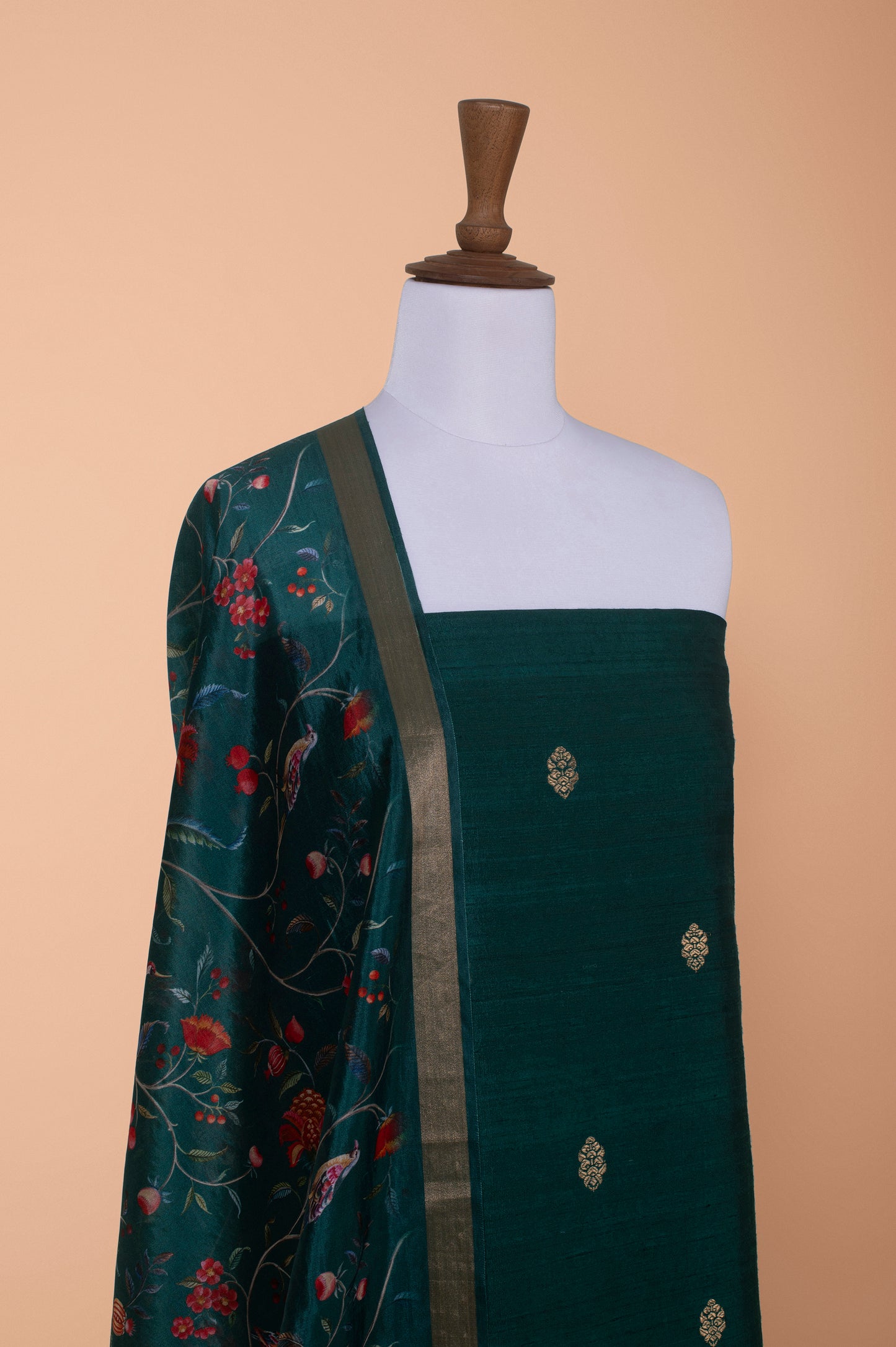 Handwoven Green Tussar Silk Suit Piece