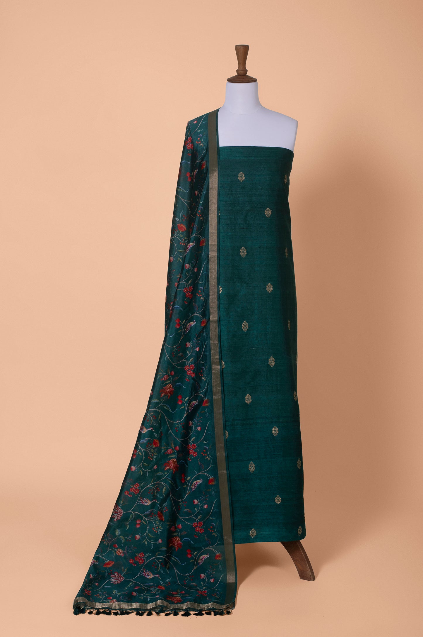 Handwoven Green Tussar Silk Suit Piece