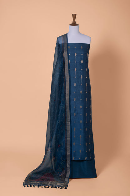 Handwoven Blue Tussar Silk Suit Piece