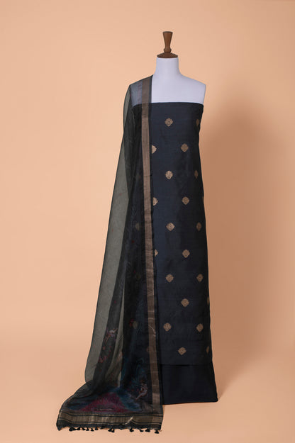 Handwoven Black Tussar Silk Suit Piece