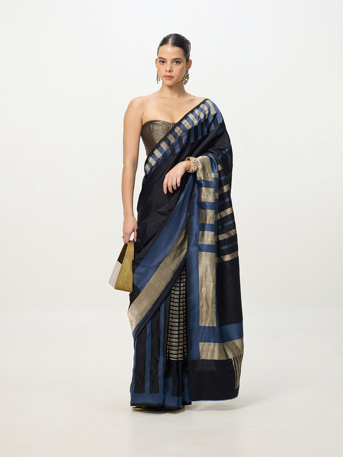 Handwoven Blue & Black Kadhwa Banarasi Saree
