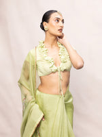 Handwoven Pistachio Green Kora Banarasi Saree