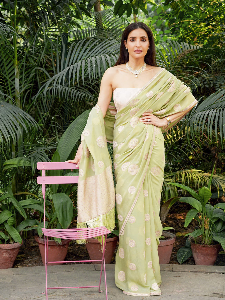 Handwoven Pistachio Chiffon Banarasi Saree
