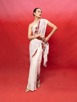 Handwoven Ivory Georgette Digital Print Saree