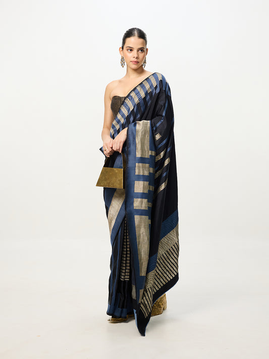 Handwoven Blue & Black Kadhwa Banarasi Saree