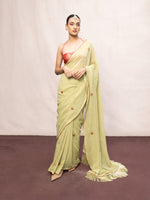 Handwoven Pistachio Green Georgette Embroidered Saree