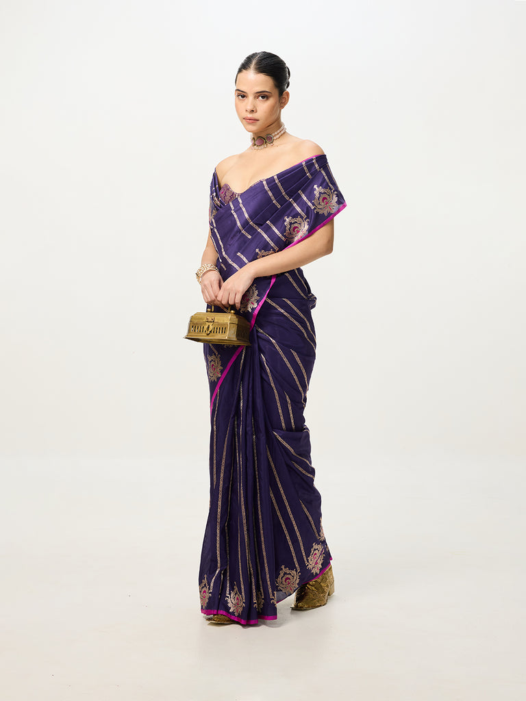 Handwoven Purple Kadhwa Banarasi Saree
