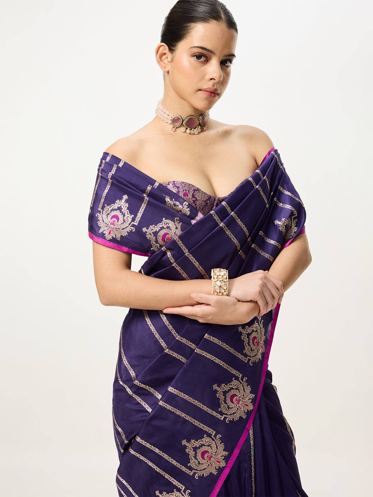 Handwoven Purple Kadhwa Banarasi Saree