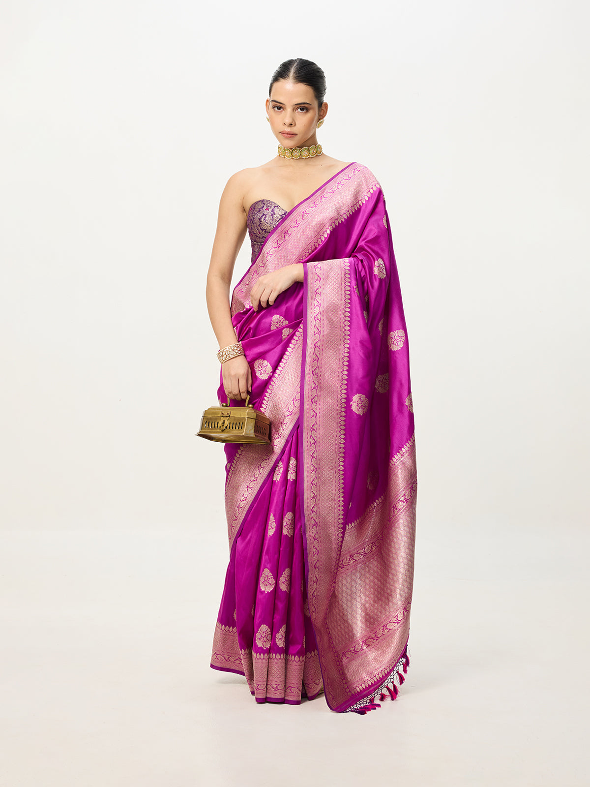 Handwoven Magenta Cutwork Banarasi Saree