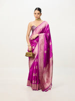 Handwoven Magenta Cutwork Banarasi Saree