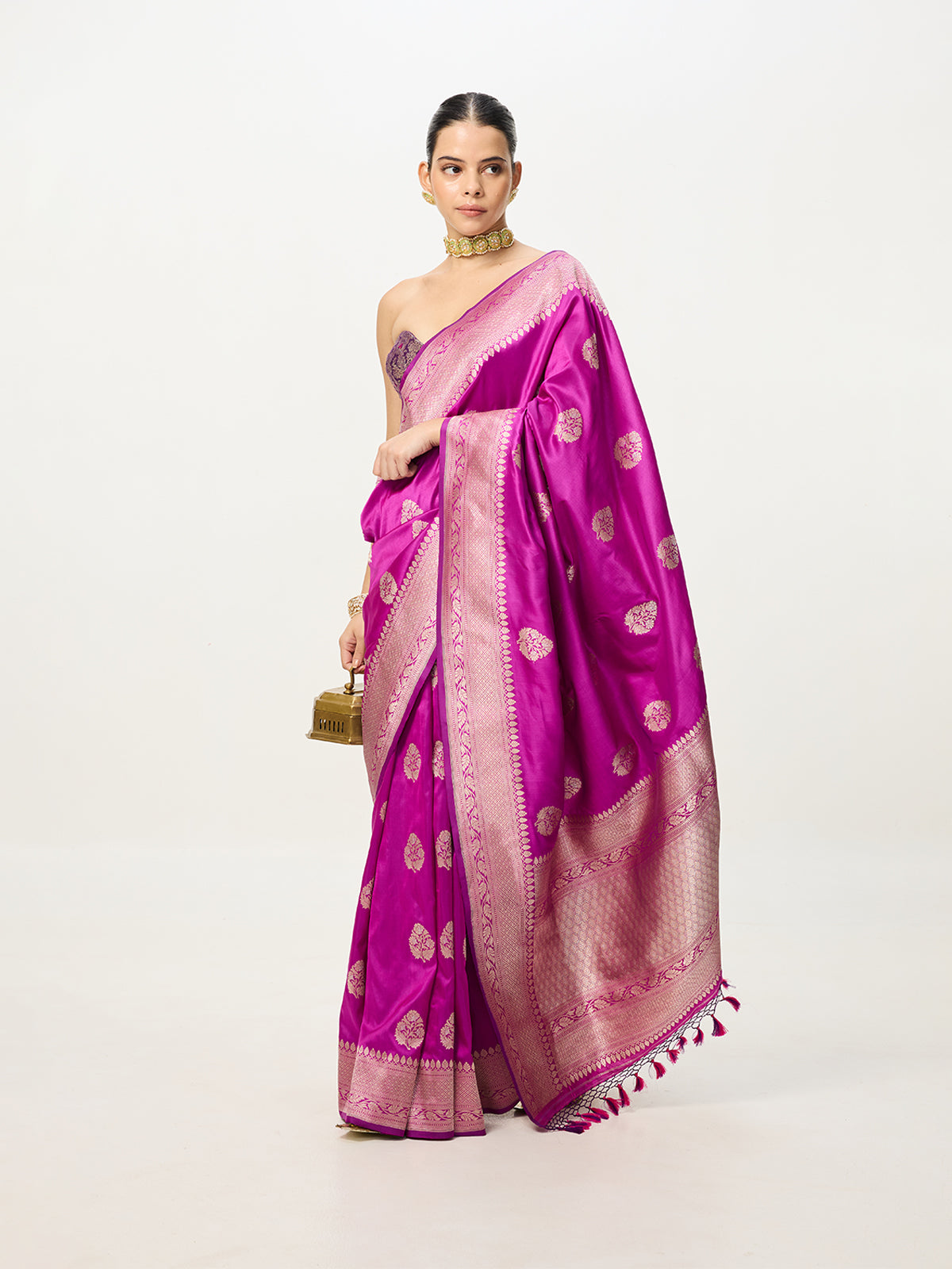 Handwoven Magenta Cutwork Banarasi Saree