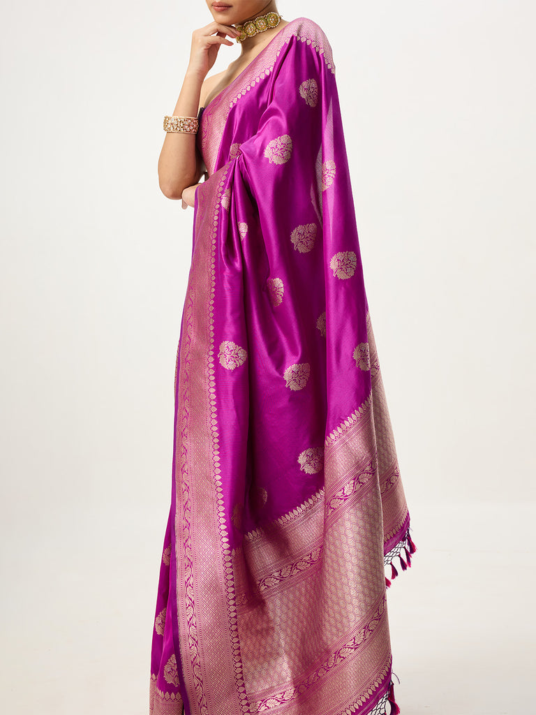 Handwoven Magenta Cutwork Banarasi Saree
