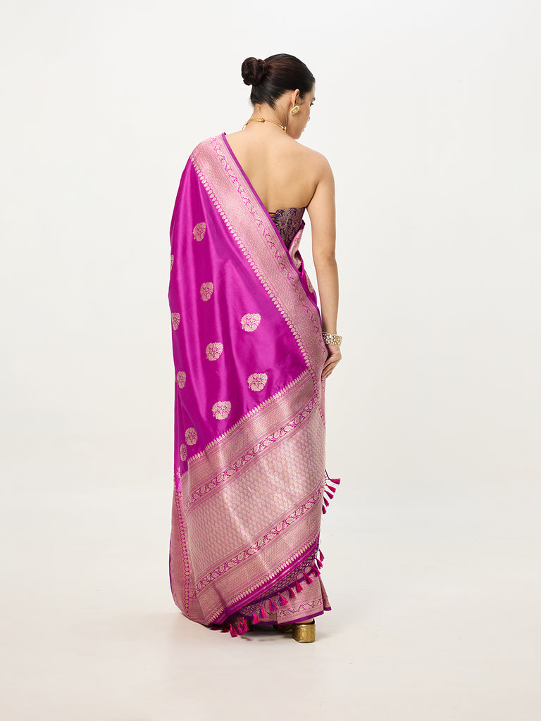 Handwoven Magenta Cutwork Banarasi Saree