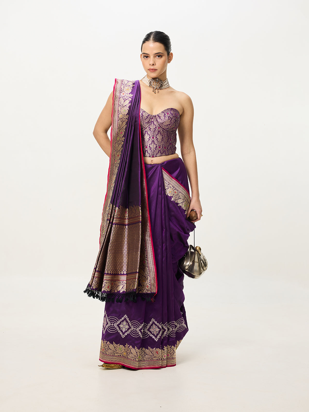 Handwoven Purple Kadhwa Banarasi Saree
