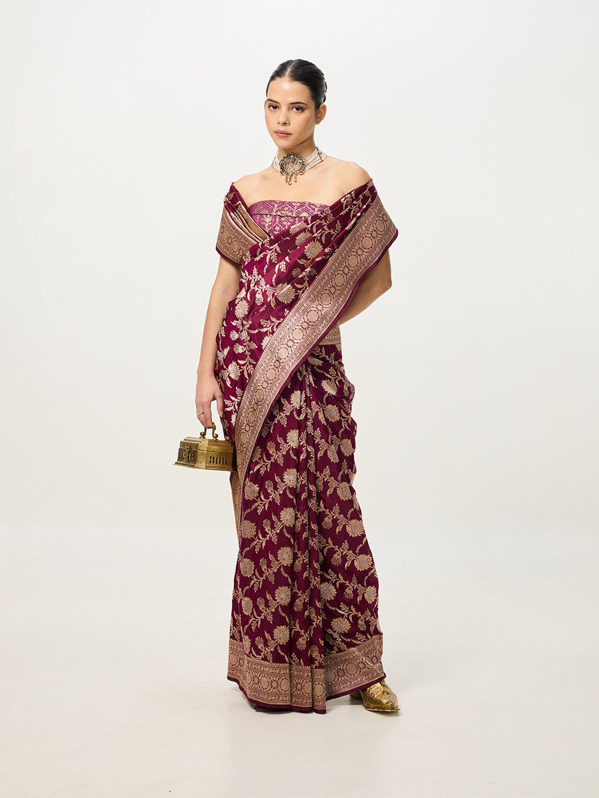 Handwoven Deep Maroon Cutwork Banarasi Saree