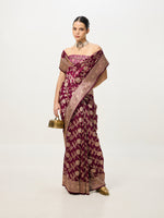 Handwoven Deep Maroon Cutwork Banarasi Saree
