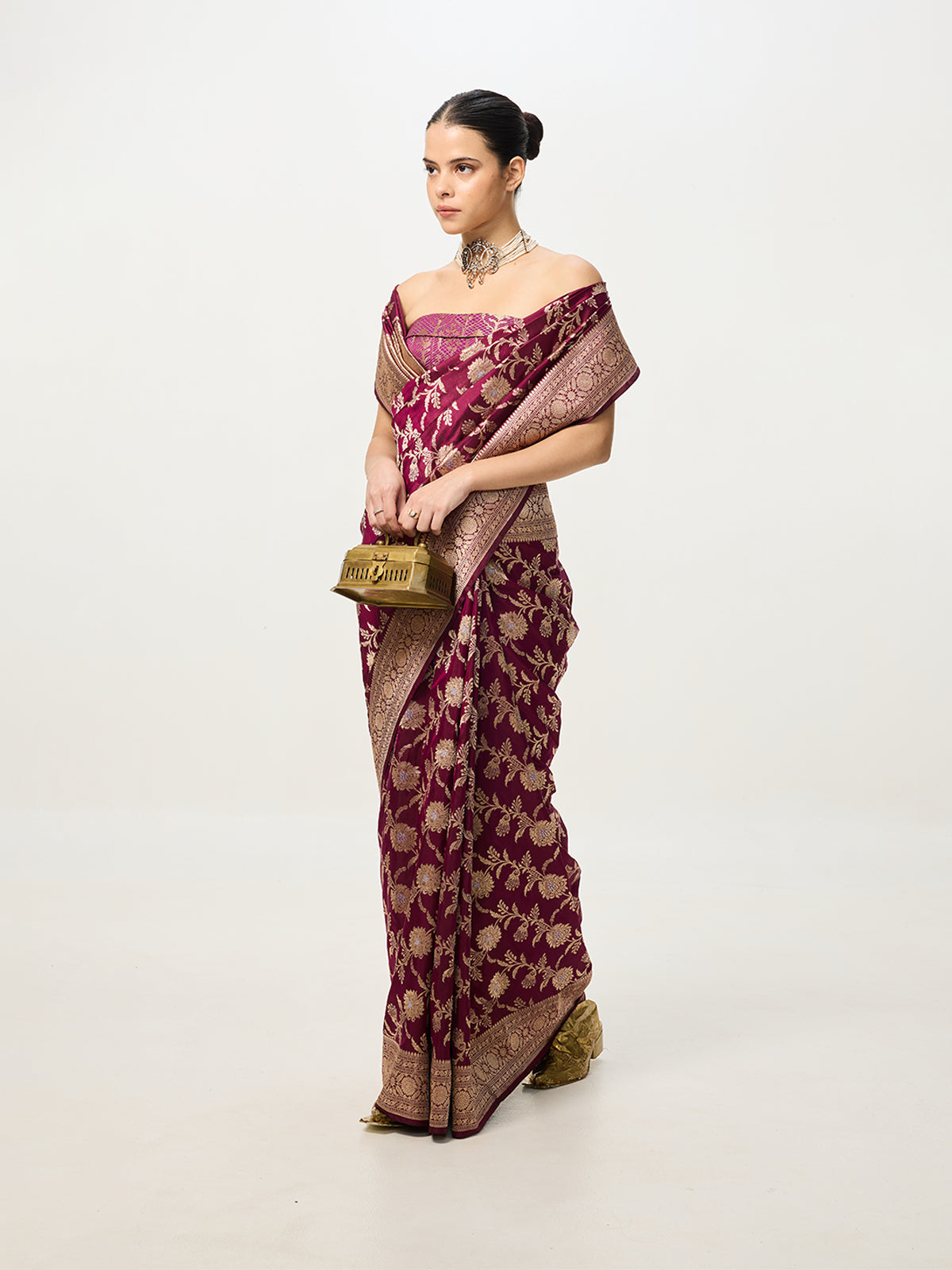 Handwoven Deep Maroon Cutwork Banarasi Saree