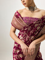 Handwoven Deep Maroon Cutwork Banarasi Saree